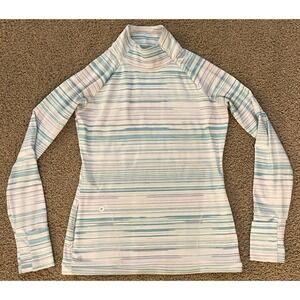 Athleta‎ White Blue Green Purple Long Sleeve High Zip Neck Top Size Small
